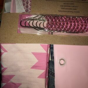 💗 Wrangler Pink Shower Curtain Set with Matching Roller Hooks